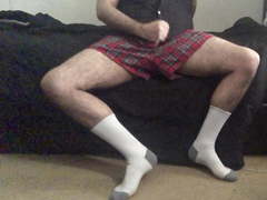 Latino guy jerking off in crew socks and boxer shorts